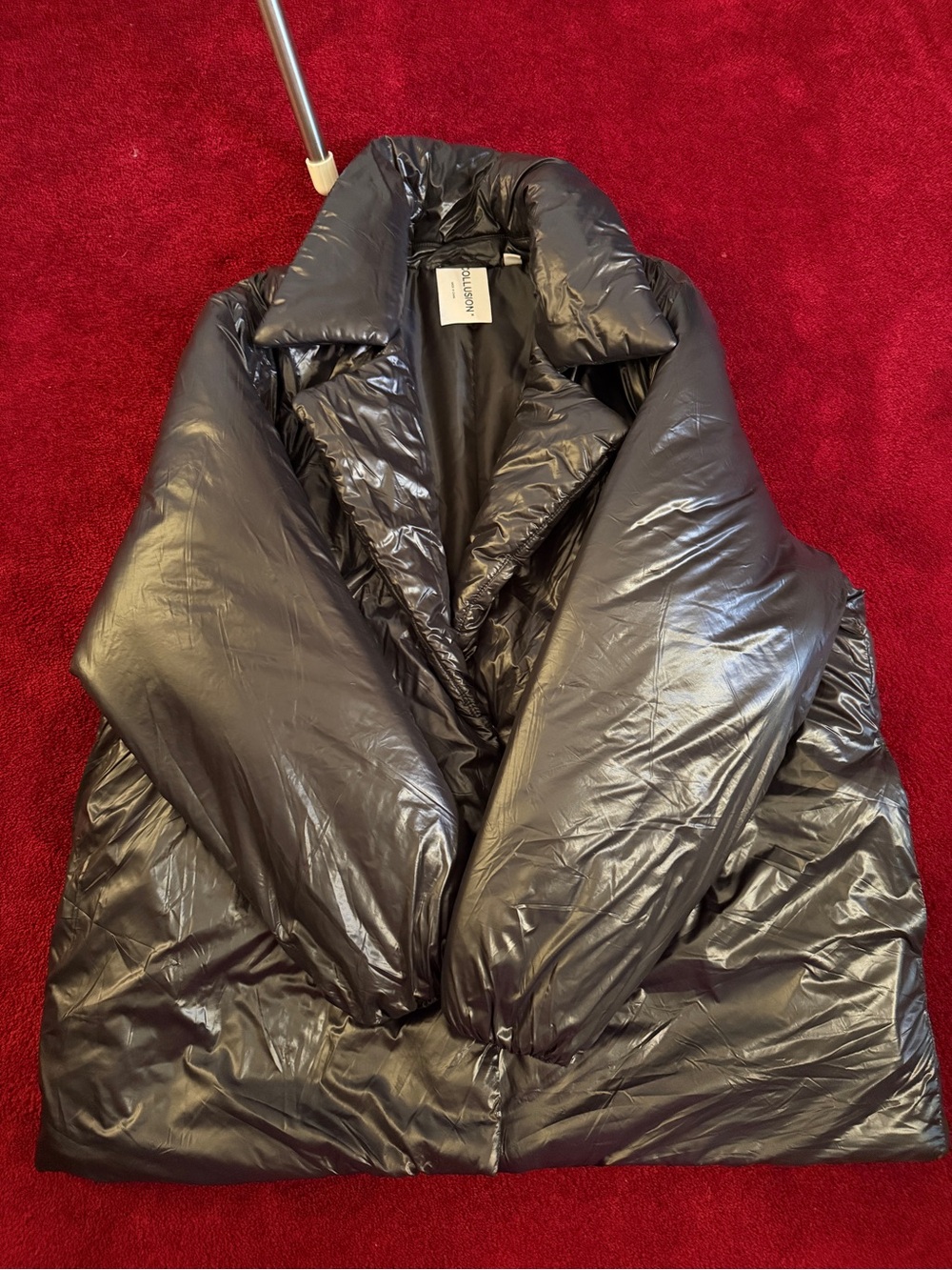 Glossy Black Women's Puffer Coat - Oversized Shiny Jacket